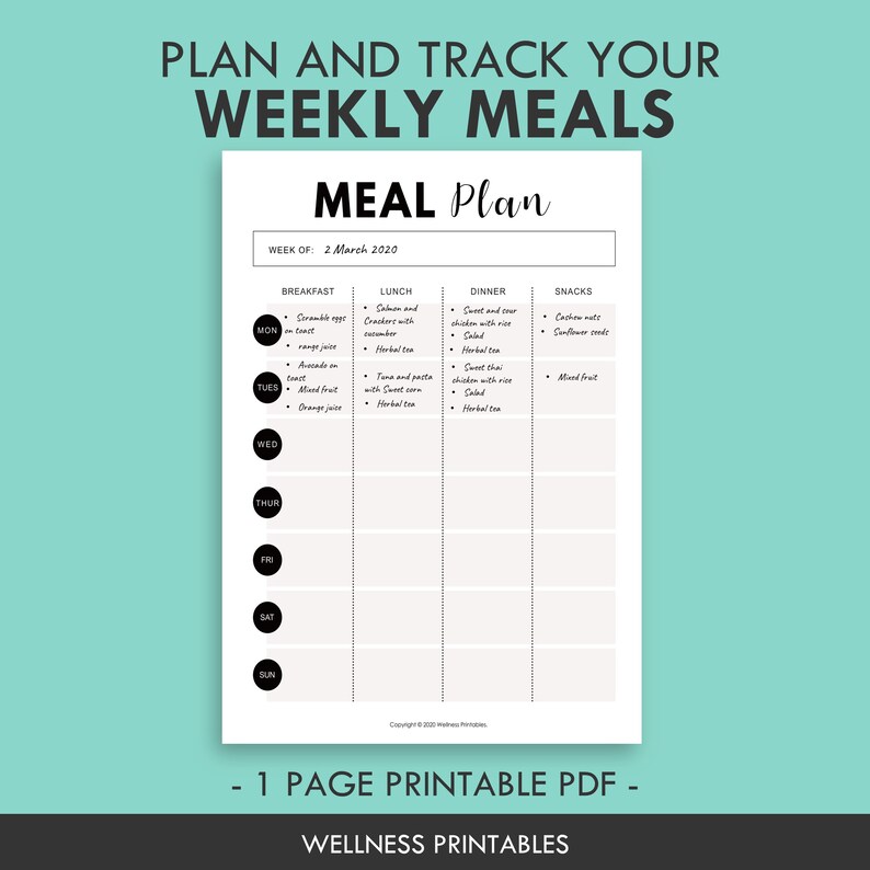 Meal Plan Printable - A4 A5 Planner Inserts, Meal Planner Printable ...