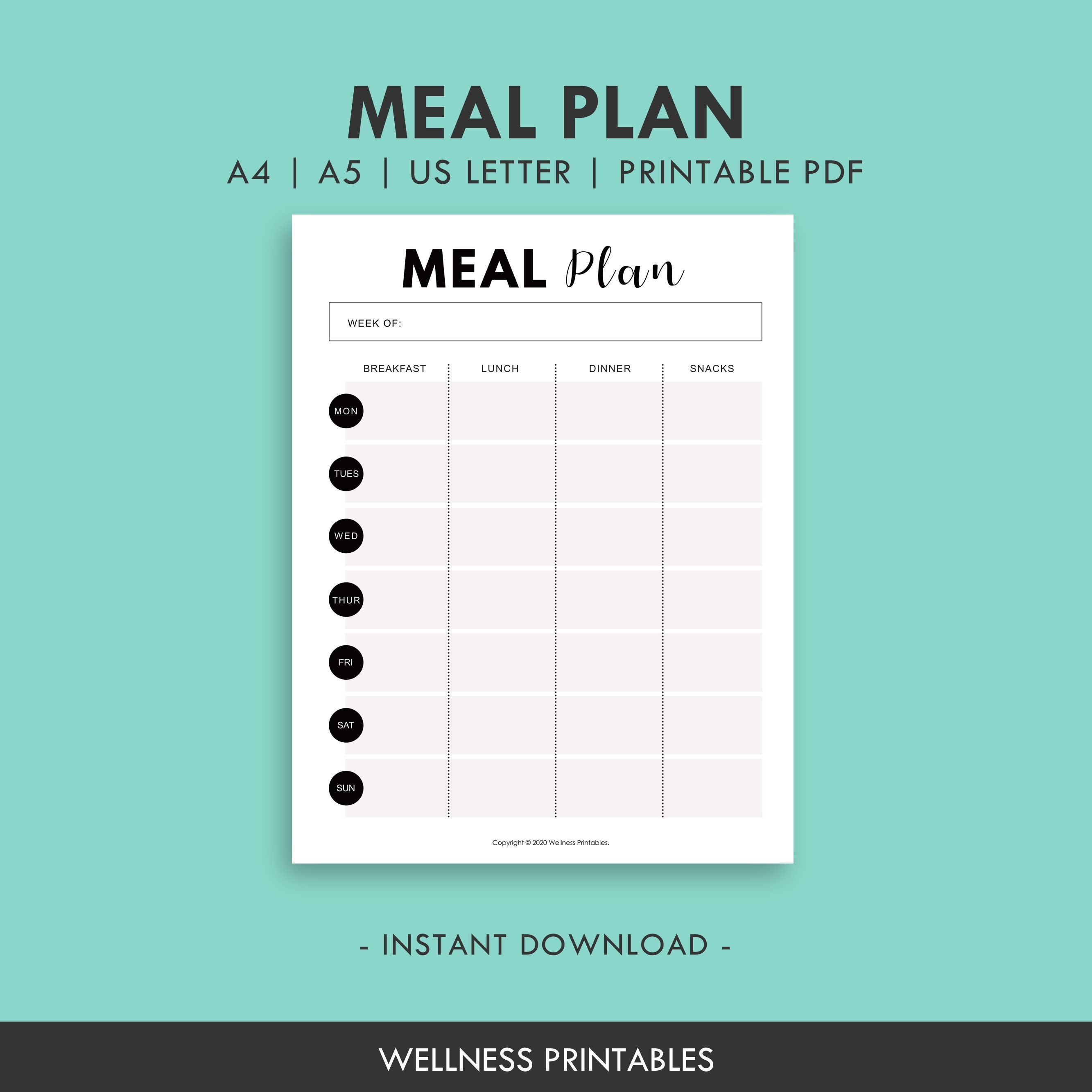 Meal Plan Printable - A4 A5 Planner Inserts, Meal Planner Printable ...