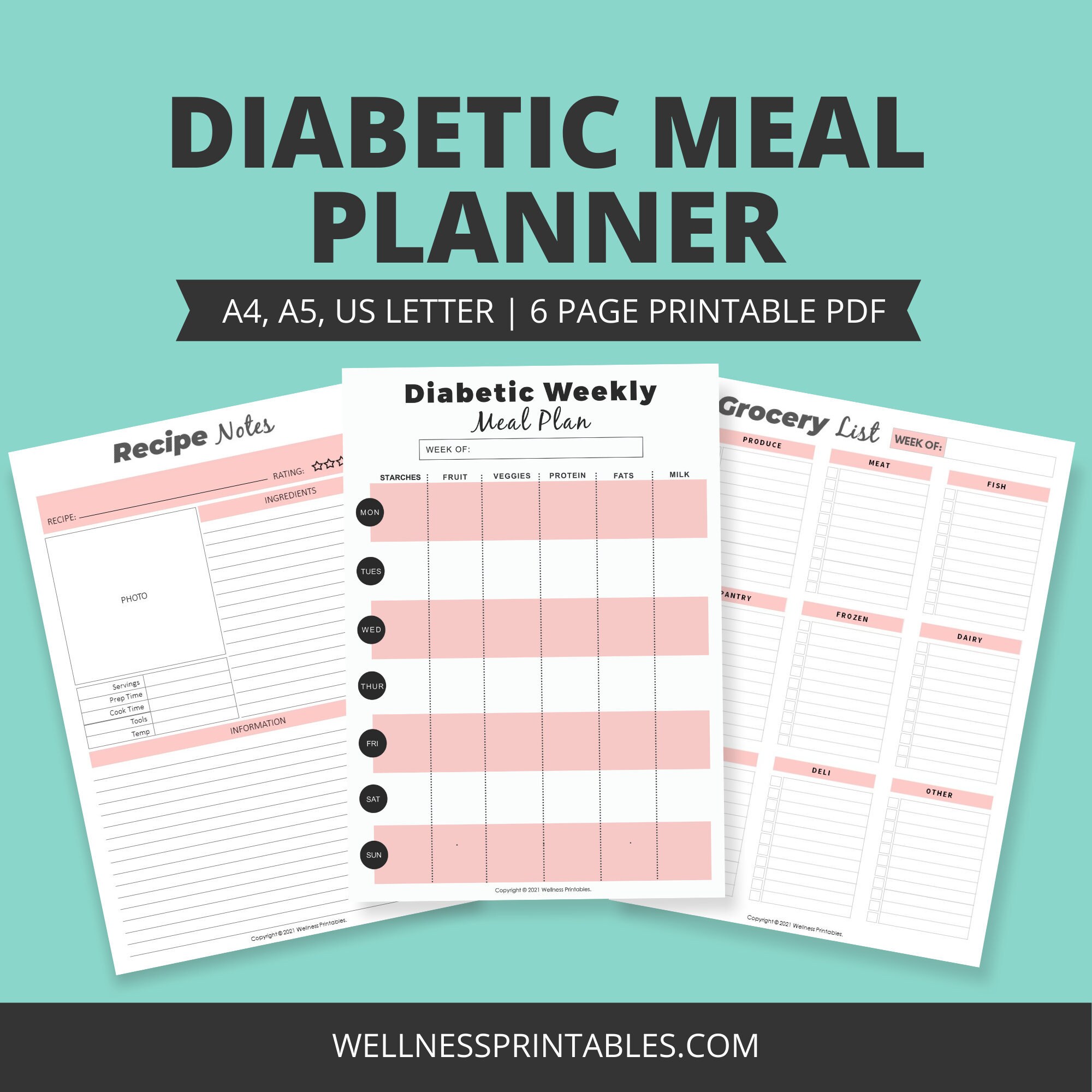 diabetic meal planner printable menu plan printable etsy ireland