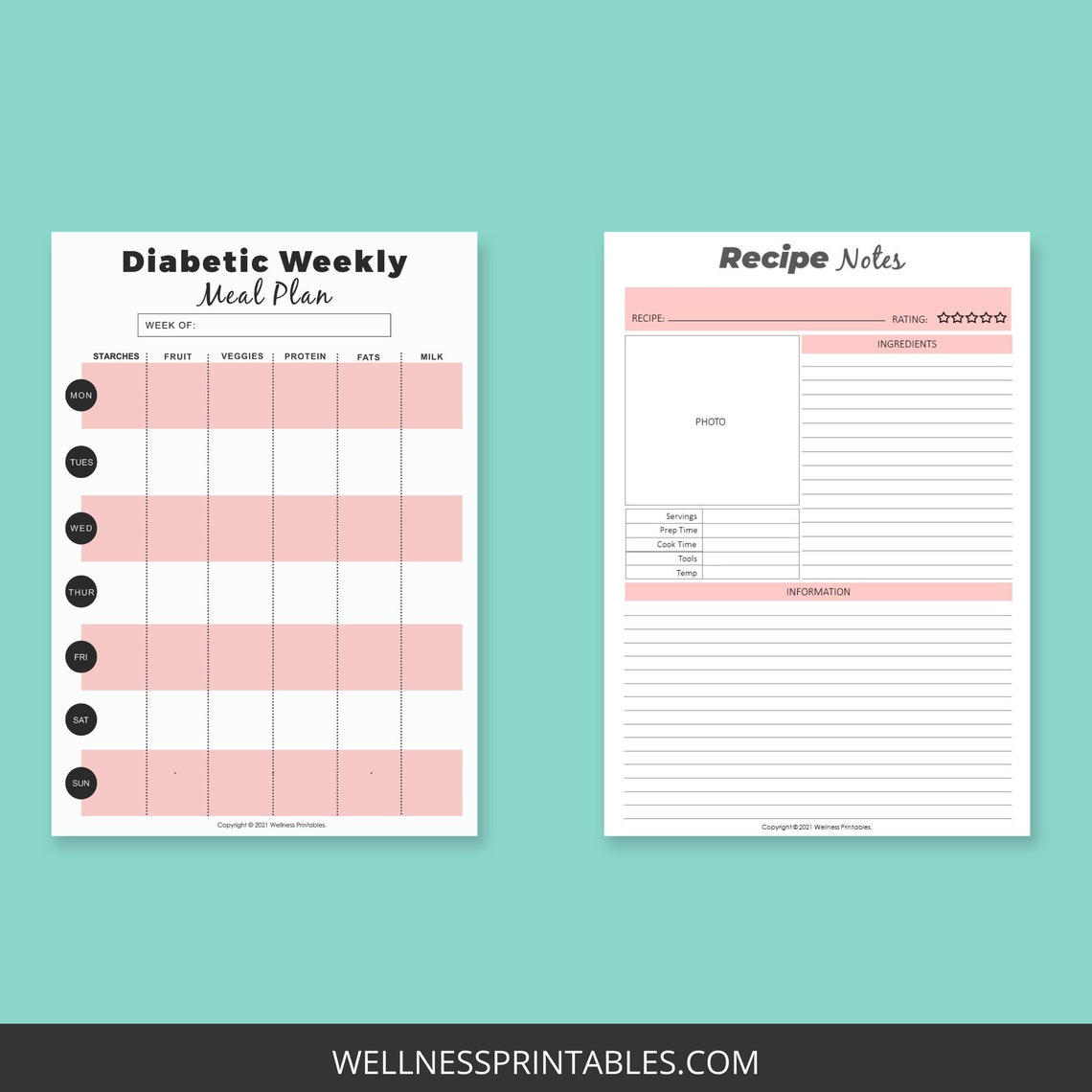 Diabetic Meal Planner Printable Menu Plan Printable | Etsy UK