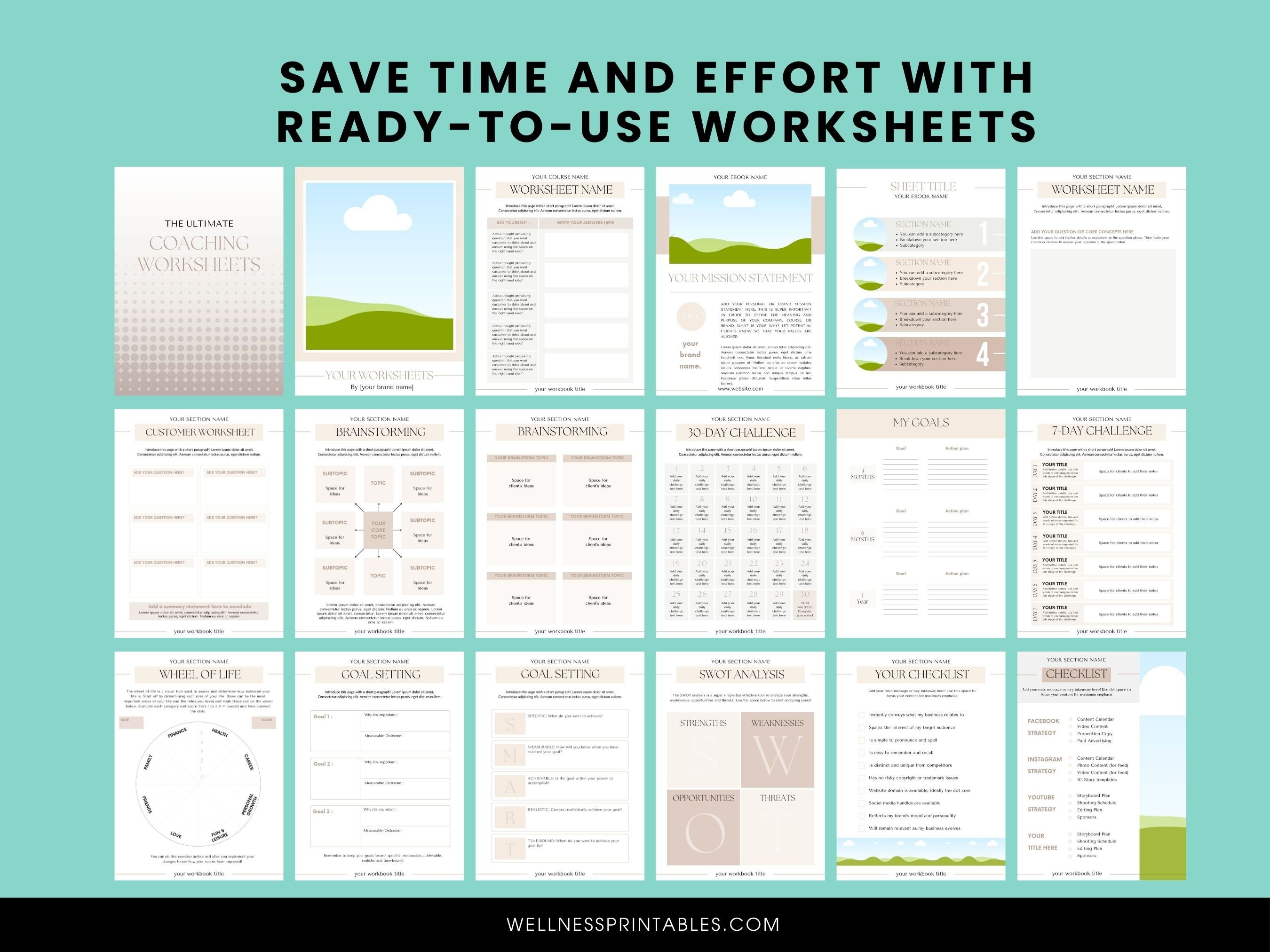 Coaching Worksheet Templates, Canva Coach Template Bundle, Life Coach ...