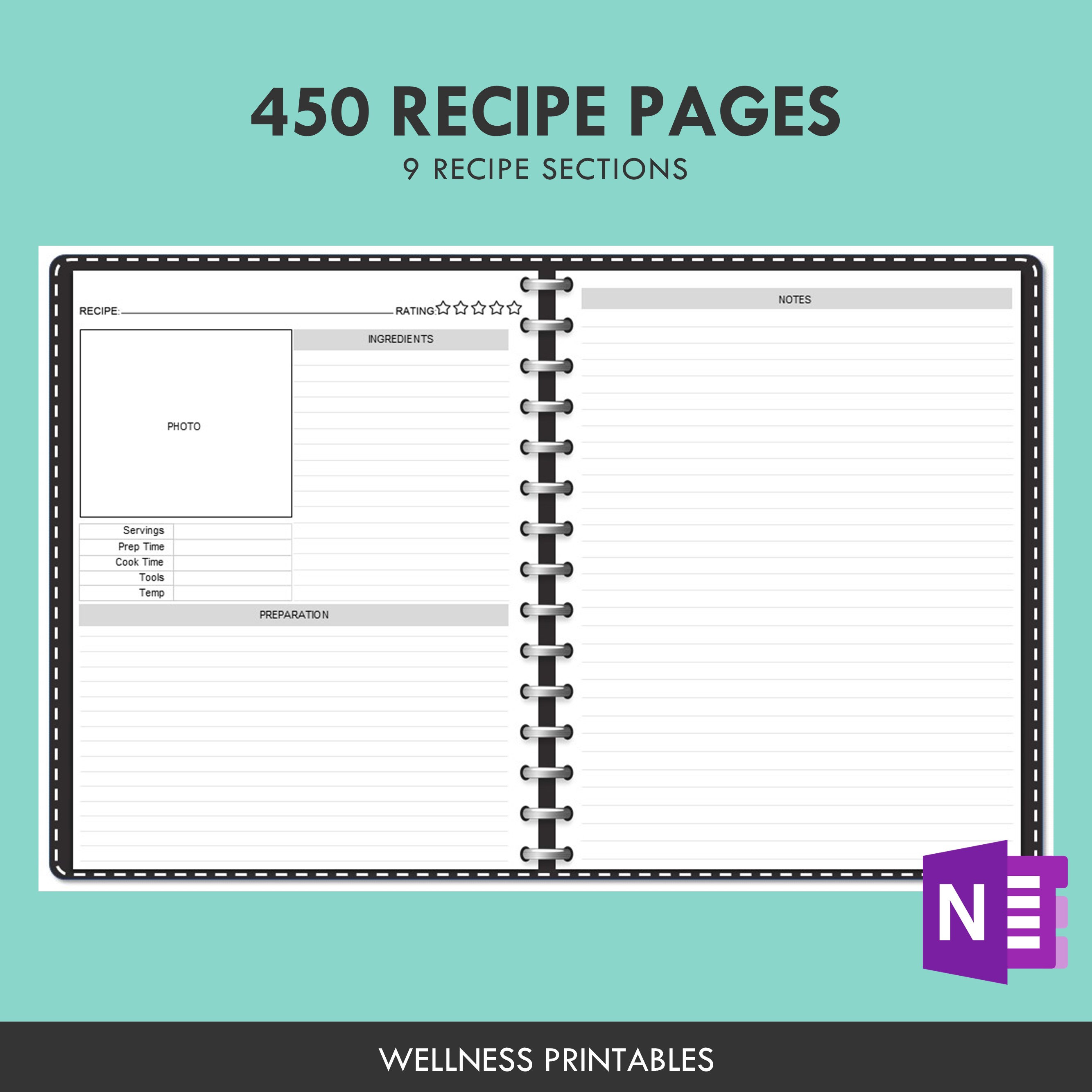 OneNote Digital Recipe Book Surface Pro Tablet Android Etsy