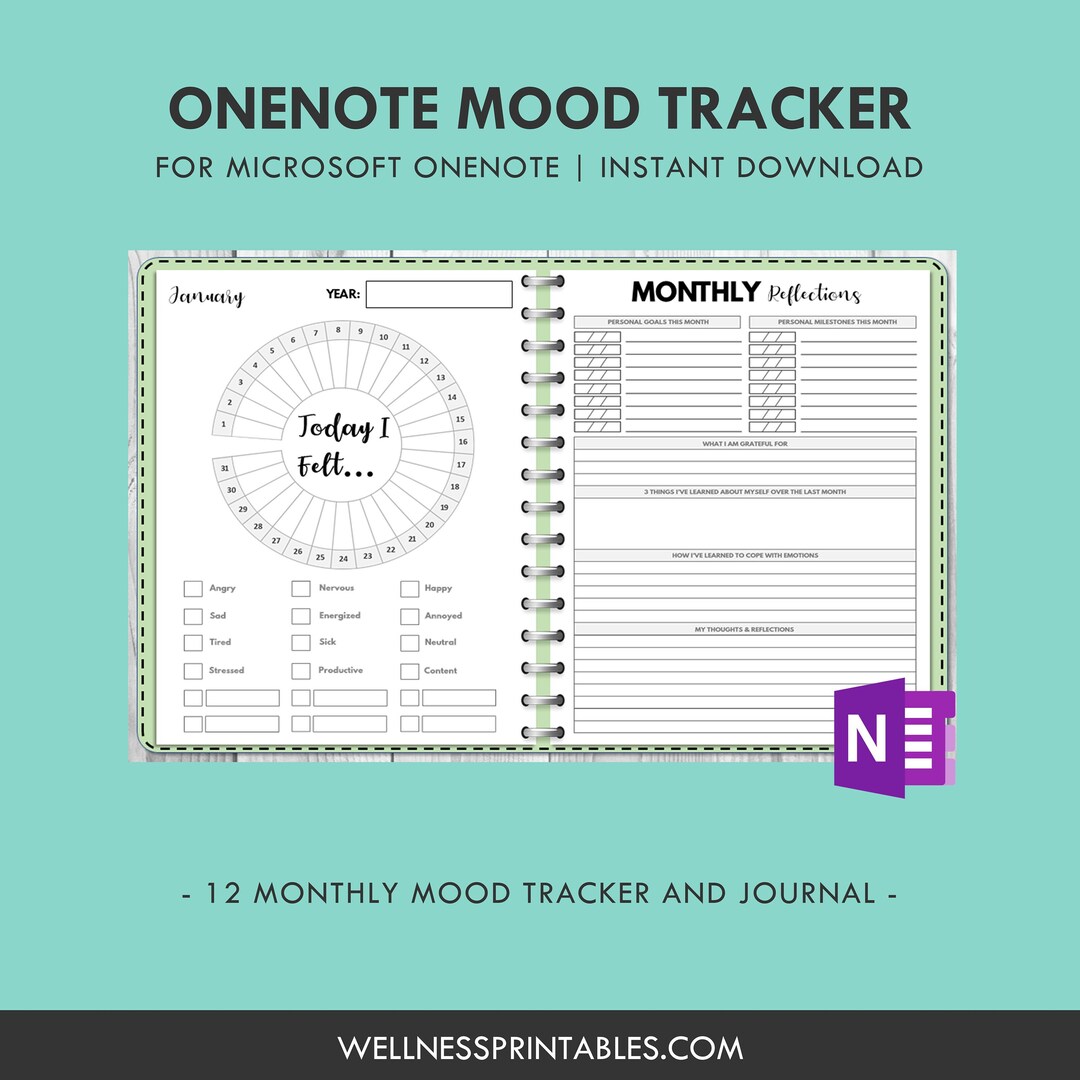 Creating A Onenote Tracker Onenote Mood Tracker Undated Planner - Monthly Onenote Planner, Mental ...