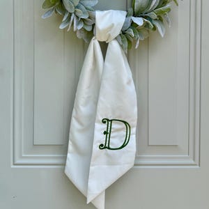 Monogrammed Wreath Sash: Custom Embroidered Linen-Cotton Bow