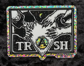 TRASH Possum & Raccoon Touching Planchette, Ouija / Spirit Board, Glitter Vinyl Sticker