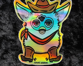 Furby Cowboy Sticker, Holographic