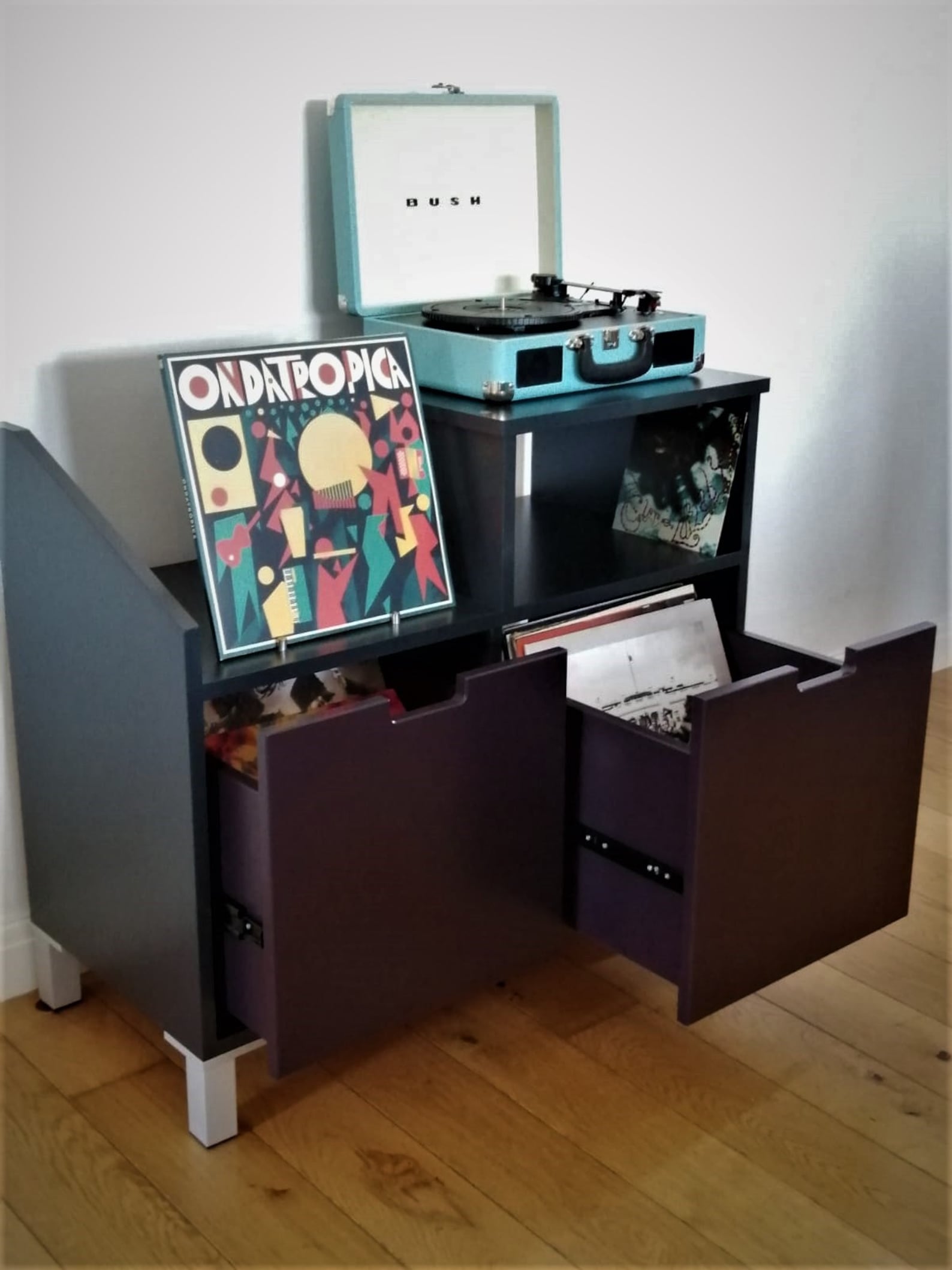 Record Player Unit With Vinyl Storage Drawers and Sleeve Etsy