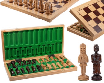 Master of Chess Luxury OAK BATTLE Wooden Chess Set 65 x 65cm Inlaid Chess Board and Hand Carved OAK Chess Pieces for Adults and for Kids