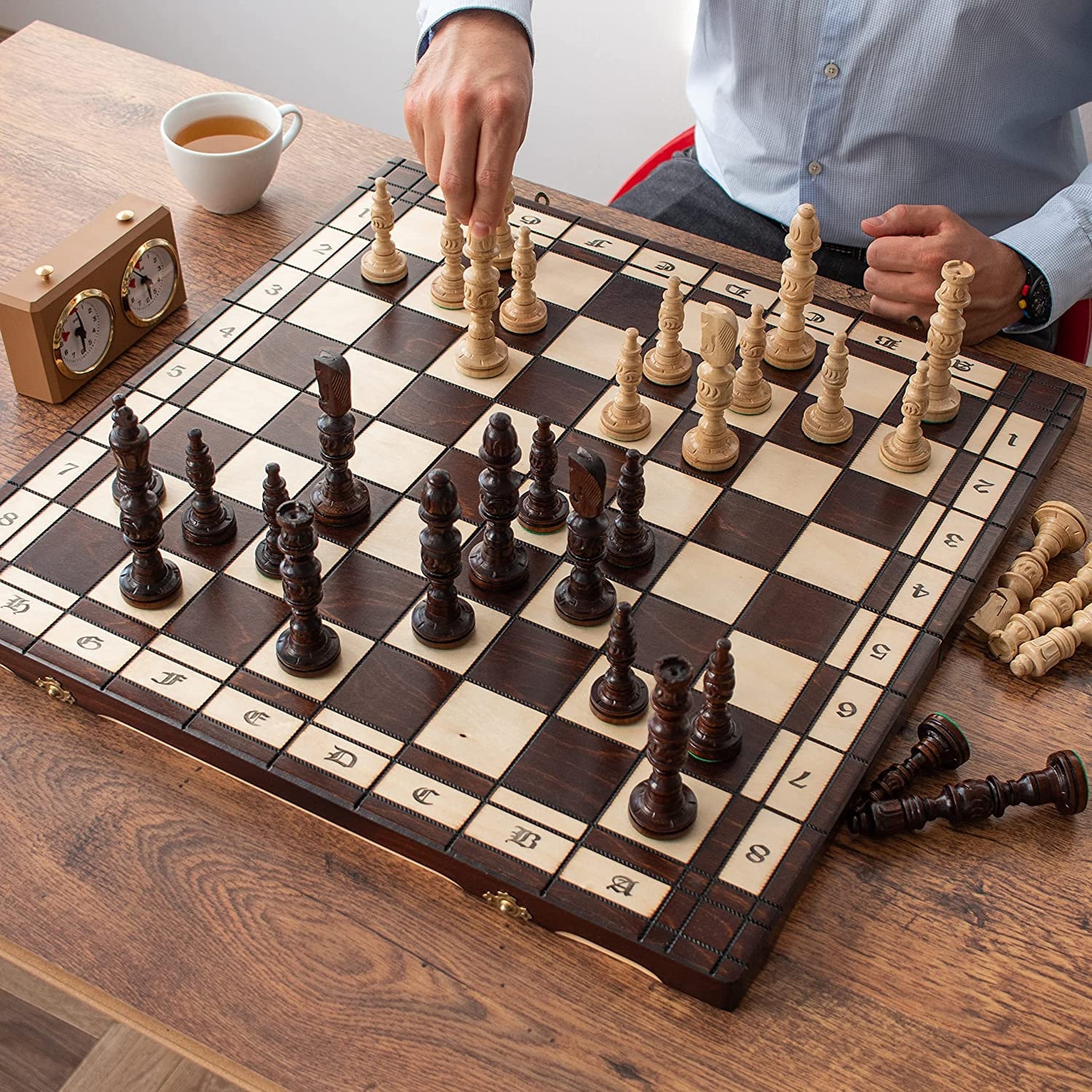 Master Wooden Chess Set Mahogany Board 21 Weighted -  Portugal