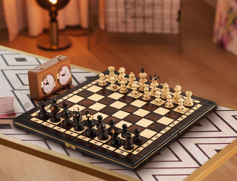 Chess game wooden chess set with burneddesign, board game, chess checkers set, peral set, pearl collection, handmade chess on the geometrictable, tournament wacth with gold, master of chess