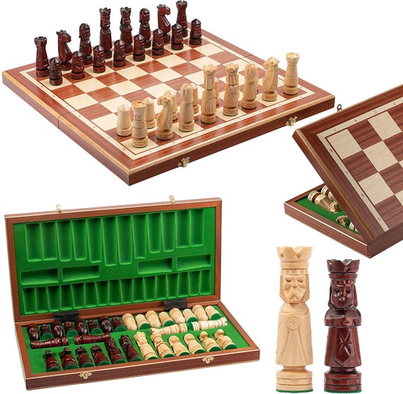Genuine Jaques Chess Set with Folding Walnut and Sycamore Inlaid Chess Sets 