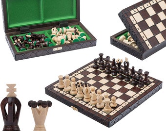 Master of Chess THE KINGDOM Travel Wooden Chess Set Nice Chess Pieces and 30 x 30 cm Hand Crafted Chess Board for Adulds and for Kids