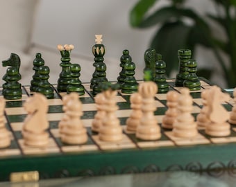 VERDE xl juego de ajedrez de madera grande Perla 42 cm / 16 pulgadas Piezas de ajedrez talladas a mano tablero de ajedrez con adornos regalo para niños adultos | MAESTRO DEL AJEDREZ