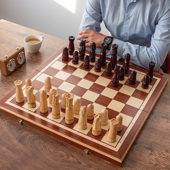 Wooden Chess Set | Master of Chess Set Pearl L Brown | Chess Board 35cm |  Classic Handmade Travel Chess Set for Adults and Kids