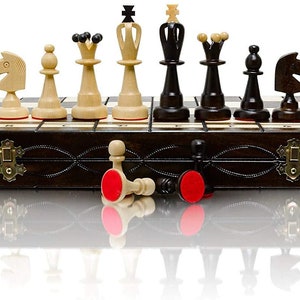 HUGE 50cm / 20in Largest Wooden Chess Set and Checkers / Draughts Game, Handcrafted Classic Chess Game image 2