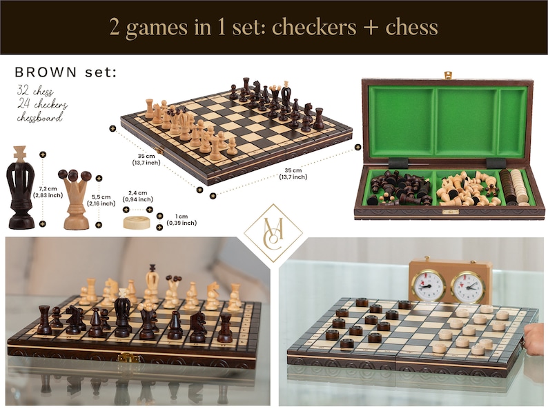classic, timeless brown chess set with checkers, set of board games, wooden games, chess wood, board game, chess board, chess for adults, checkers for kids masterof chess