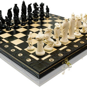 Master of Chess ANCIENT ARMIES Black & Gold Edition Chess Set 41cm / 16 Wooden Chess Board Plastic Pieces for Adults and Kids MEDIEVAL image 1