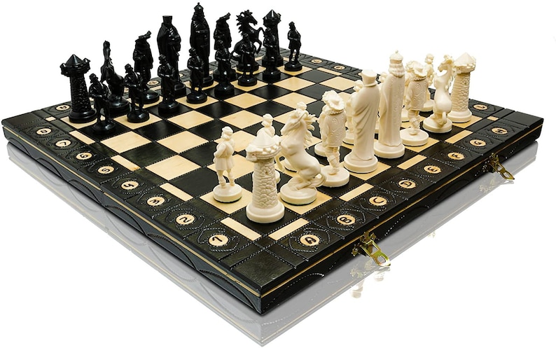 Master of Chess ANCIENT ARMIES Black & Gold Edition Chess Set 41cm / 16 Wooden Chess Board Plastic Pieces for Adults and Kids MEDIEVAL image 1