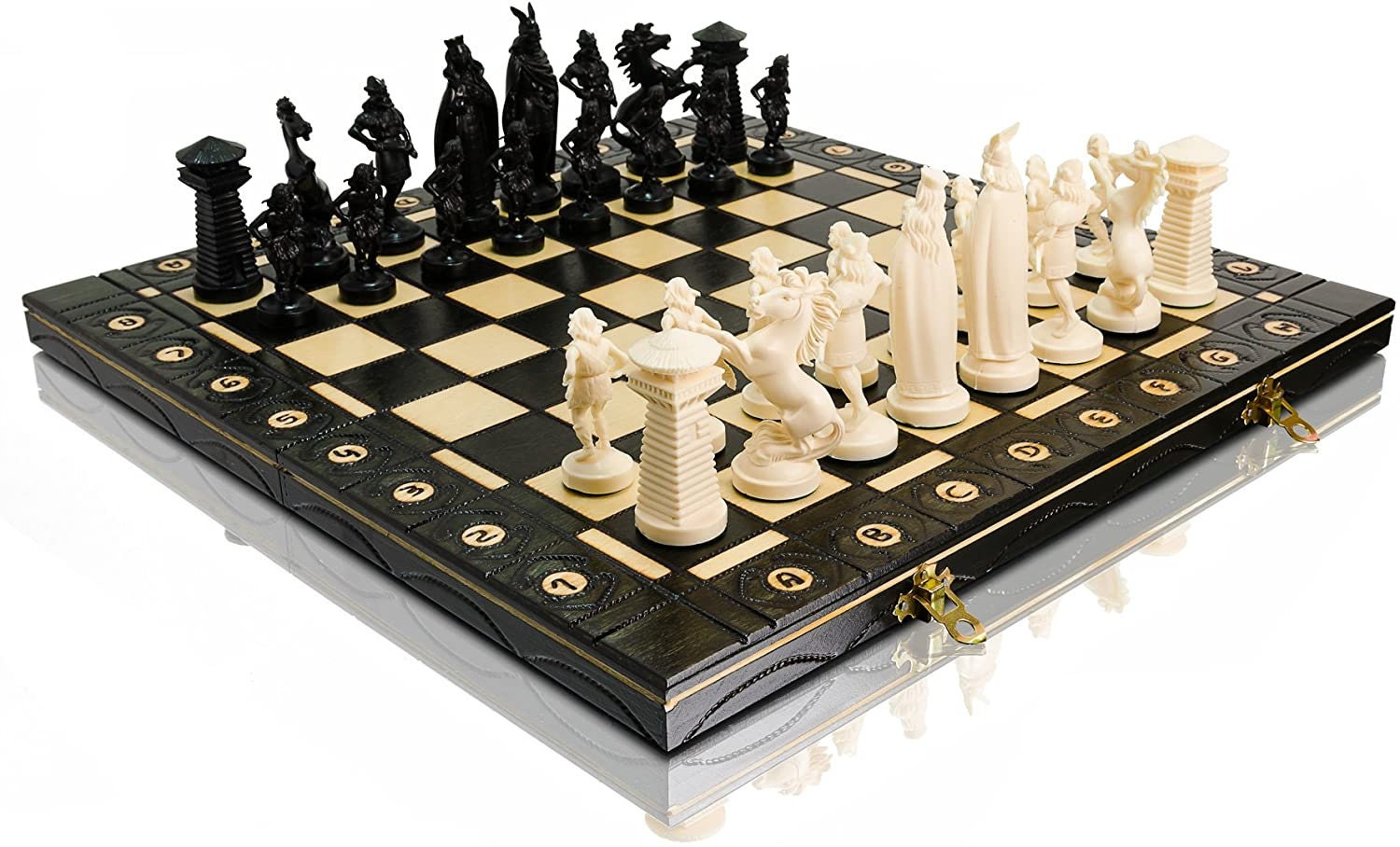 Jeu D'échecs Black & White Edition 40cm - Échiquier En Bois Et Pièces Vikings Médiévales - Idéal Pour Joueurs Amateurs Et Pros