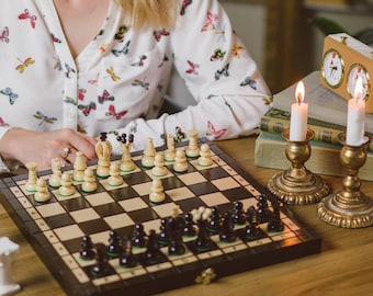 2in1 set Wooden CHESS & CHECKERS set | portable chess board with storage | Perfect for kids, travel | 2 Board games in 1 | 35cm / 14in