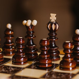 Brown hornbeam wood chess set large Pearl XL 42cm / 16in Handcarved chess pieces chess board with unique ornaments gift | MASTER of CHESS
