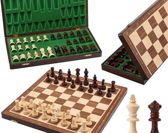 Master Of Chess Professional TOURNAMENT Wooden Chess Set Weighted Staunton Pieces and Inlaid Chess Board Walnut and Maple (No.4 38cm Walnut)