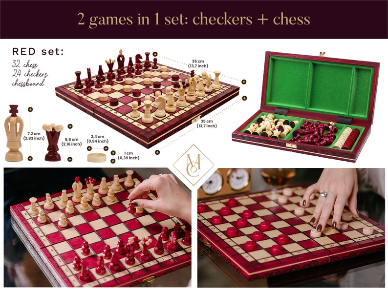 lovely red set with checkers, set of board games, wooden games, chess wood, board game, chess board, chess for adults, checkers for kids masterof chess