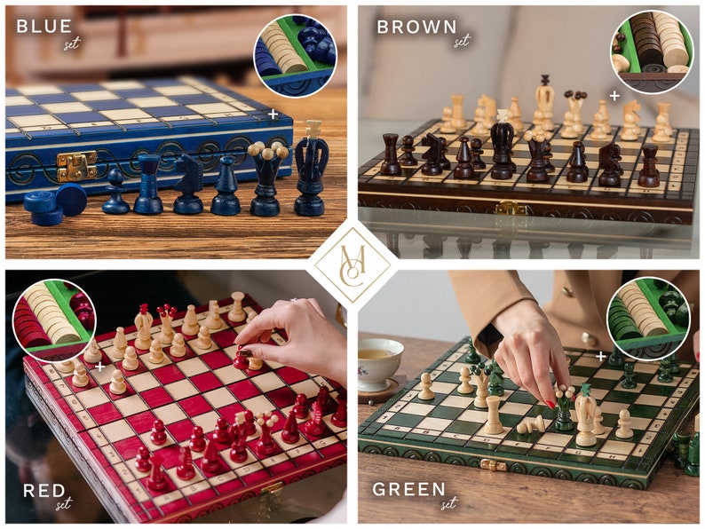Lovely Cherry RED KINGDOM 2in1 Set Of: Chess & Drafts Checkers 35cm ...