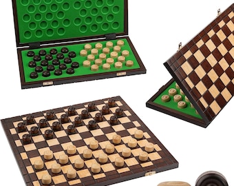 Master of Chess XXL 100 Fields CHECKERS 39cm / 16in Wooden Checkers / Drafts Game, Handcrafted Classic Game