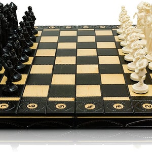 Master of Chess ANCIENT ARMIES Black & Gold Edition Chess Set 41cm / 16 Wooden Chess Board Plastic Pieces for Adults and Kids MEDIEVAL image 4