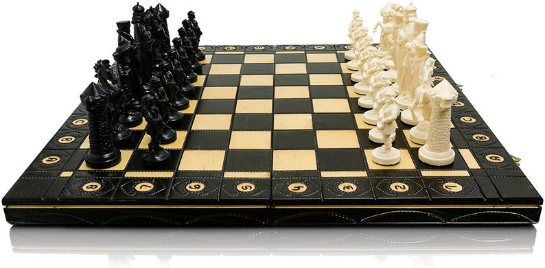 Master of Chess ANCIENT ARMIES Black & Gold Edition Chess Set 41cm / 16 Wooden Chess Board Plastic Pieces for Adults and Kids MEDIEVAL image 4