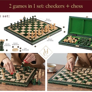 green chess set with checkers, set of board games, wooden games, chess wood, board game, chess board, chess for adults, checkers for kids