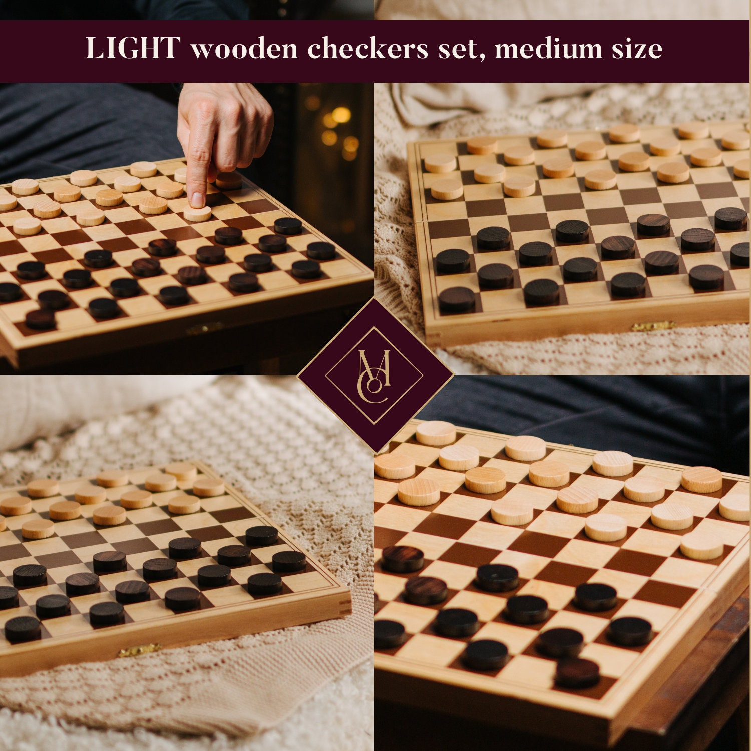 Small CHECKERS Pieces Set Wooden Drafts | Portable Board Game | 64 ...
