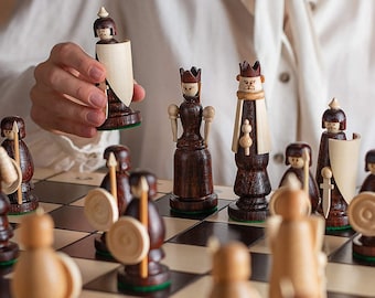 Exclusive MAGNAT 56cm / 22in Unique Medieval Wooden Chess Set