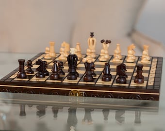 Lovely KINGDOM Chess & Drafts 35cm / 13.8in Popular European Wooden Chess Set! Original Product from Master Of Chess (BROWN)