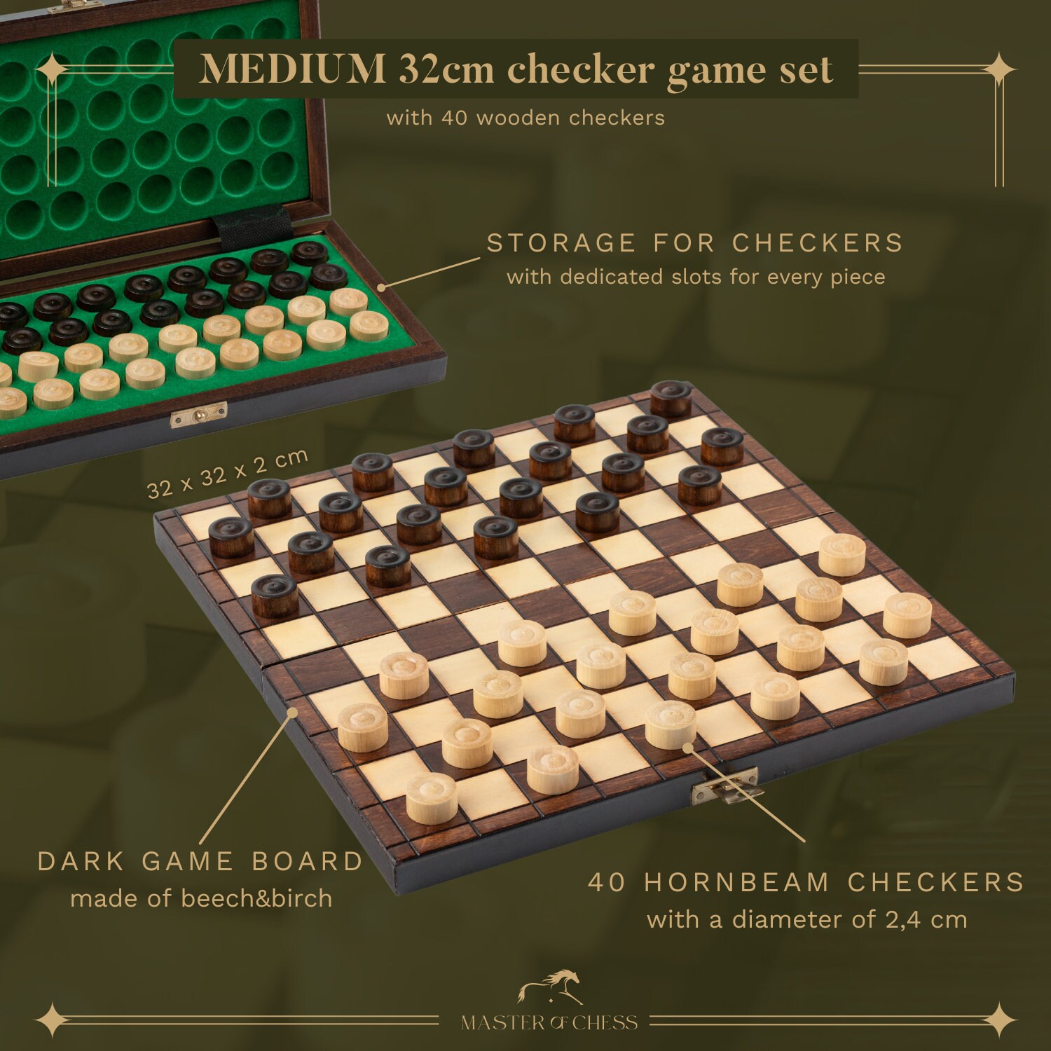 Small CHECKERS Pieces Set Wooden Drafts | Portable Board Game | 64 ...