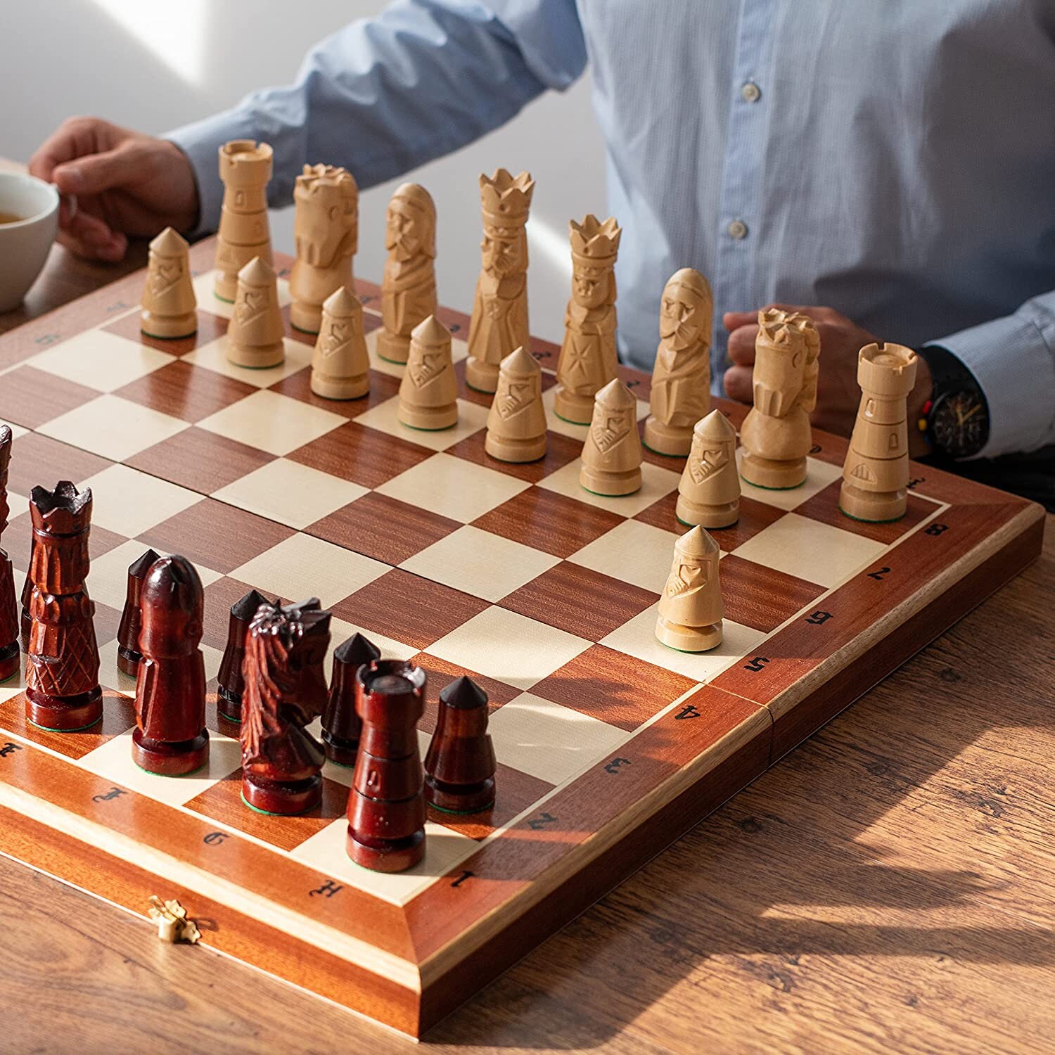 Vietnamese Handmade Wood Lacquer Chess Set with Carved Stone Pieces from  Vietnam