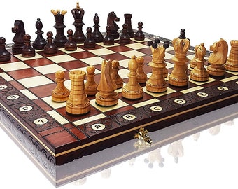 Exclusive AMBASSADOR De luce cherry 54cm / 21in Premium Quality Wooden Chess Set, Handcrafted Classic Game