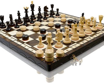 HUGE 50cm / 20in Largest Wooden Chess Set and Checkers / Draughts Game, Handcrafted Classic Chess Game