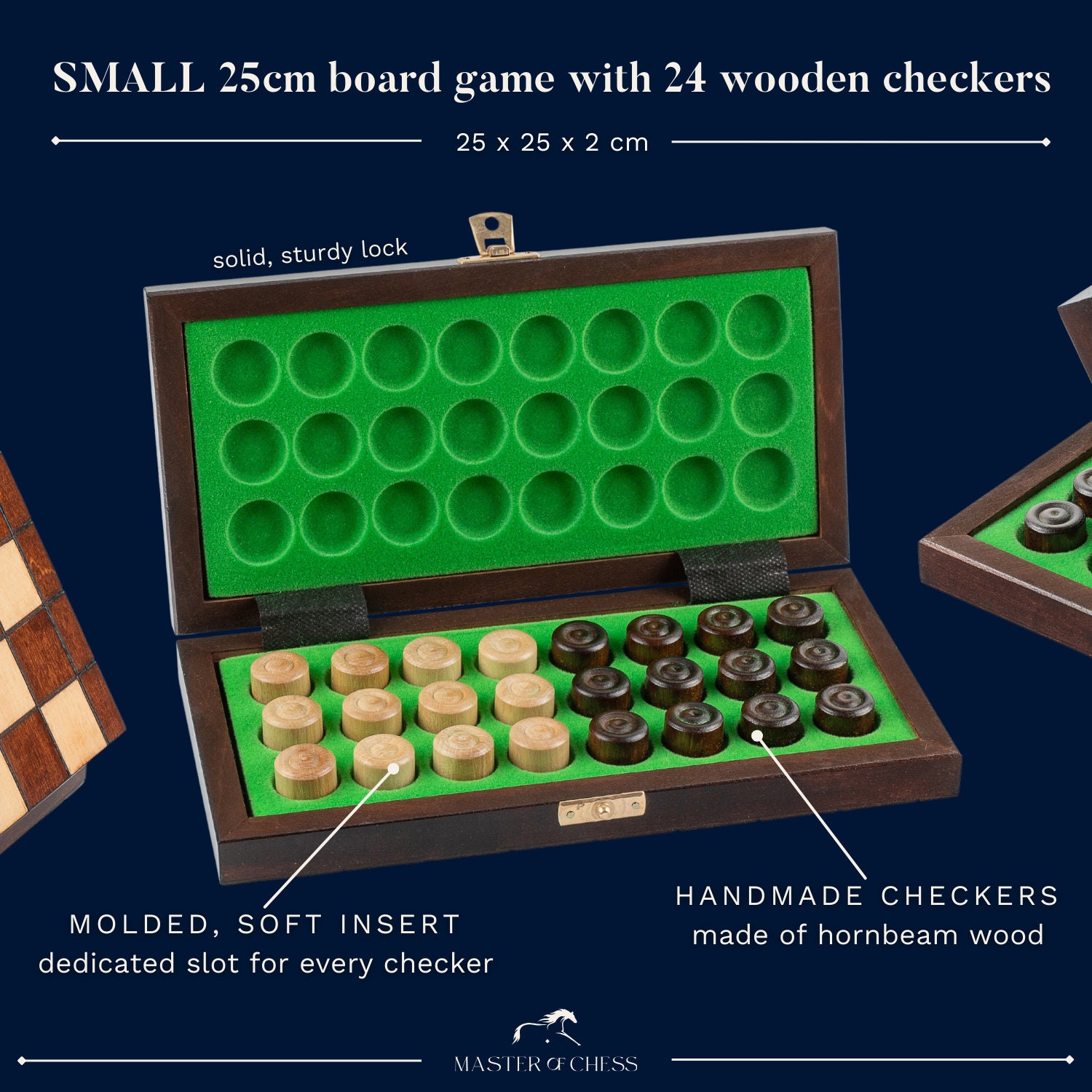 Small CHECKERS Pieces Set Wooden Drafts | Portable Board Game | 64 ...