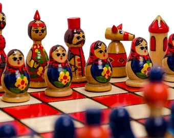 Lovely MATRYOSHKA - 42 cm / 16.5 in Wooden Hand Painted Decorative Chess Set
