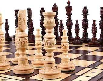 GALANT 58cm / 23in Decorated Luxury Sculpted Wooden Chess Set, Handcrafted Classic Chess Game