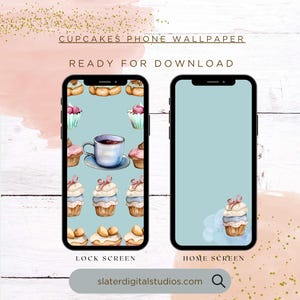 Cupcakes and Coffee Cell Phone Wallpaper, Phone Lock Screen, Phone Home Screen, Digital Phone Wallpaper, Bakery Cell Phone Wallpaper