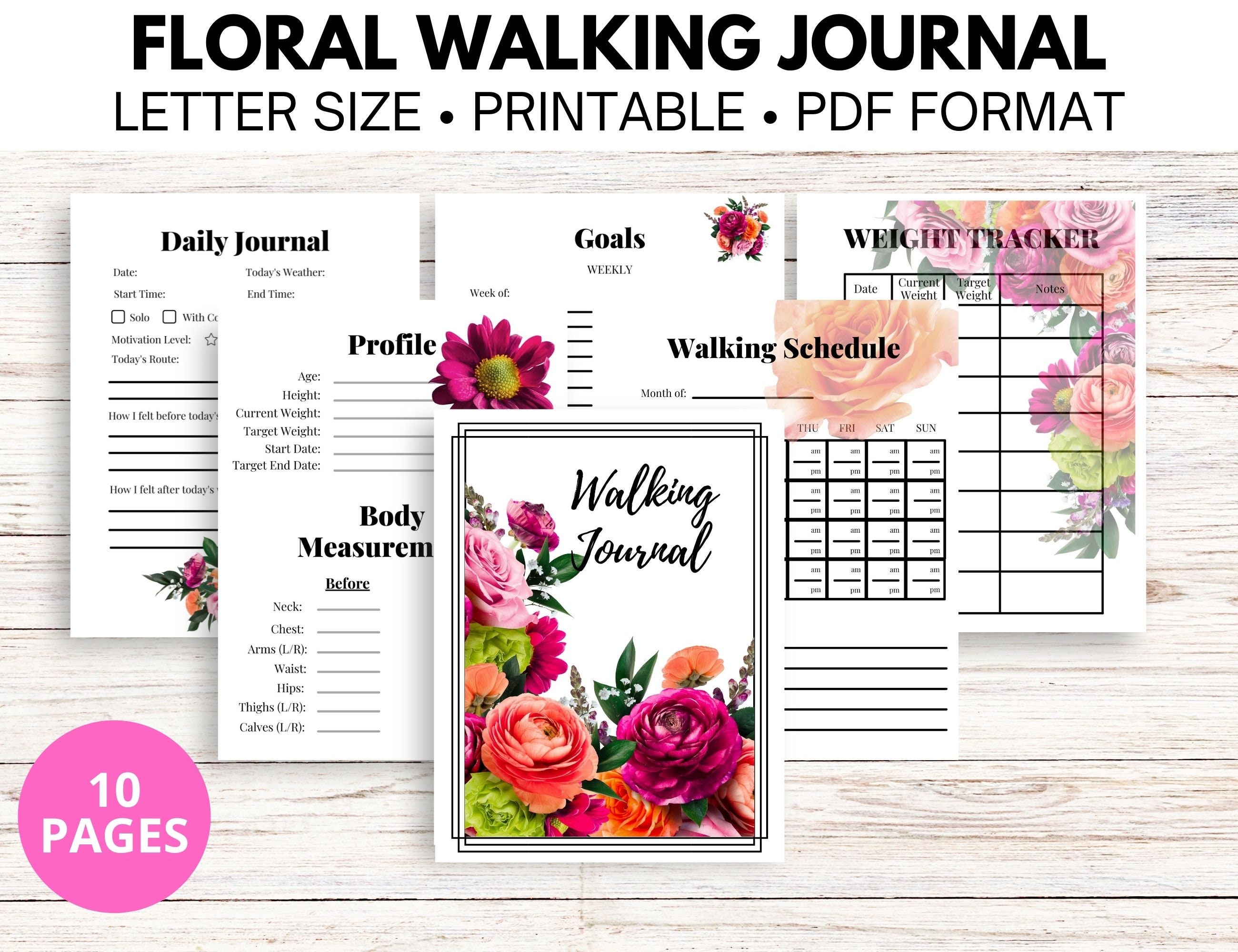 floral walking journal exercise journal worksheets and etsy