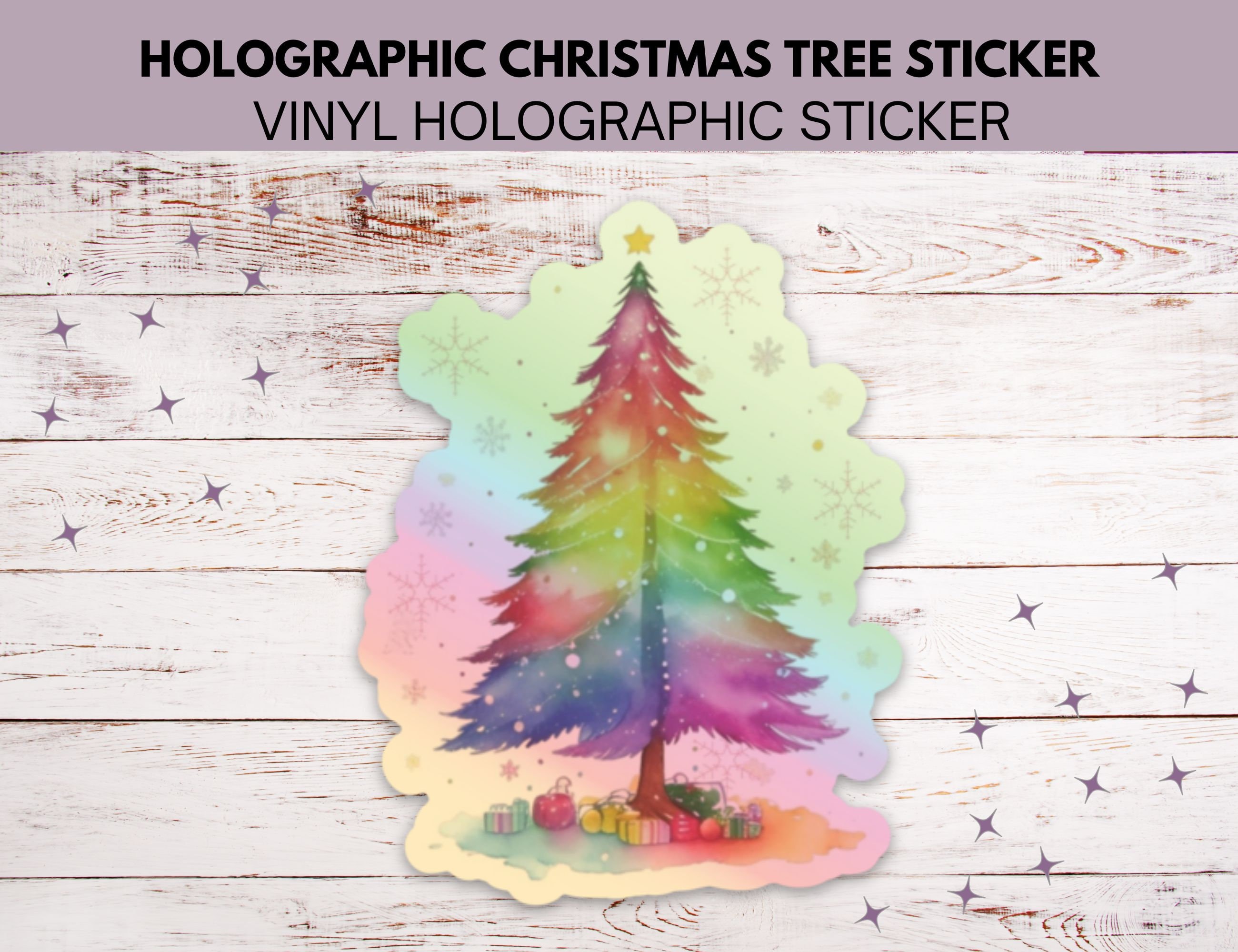 Holographic Christmas Tree Vinyl Sticker, Christmas Tree Sticker,  Holographic Sticker, Laptop Sticker, Water Bottle Decal, Christmas Decor 