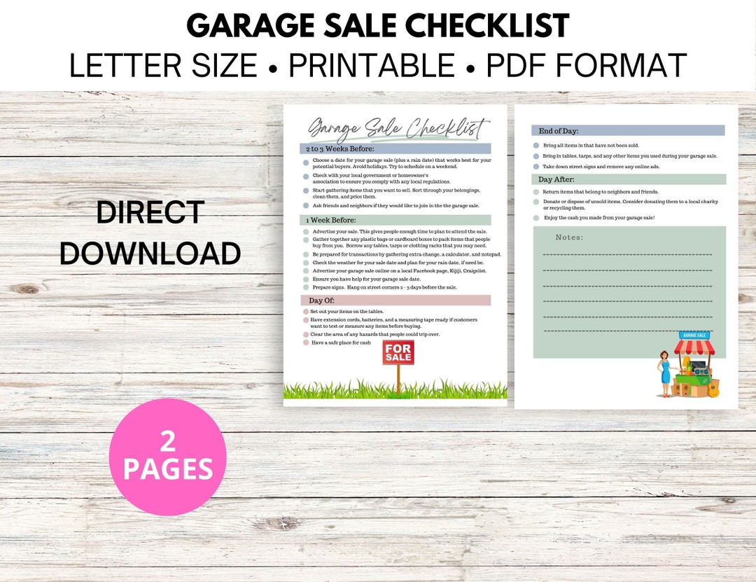 Garage Sale Printable Checklist, Yard Sale Checklist, Sale Checklist
