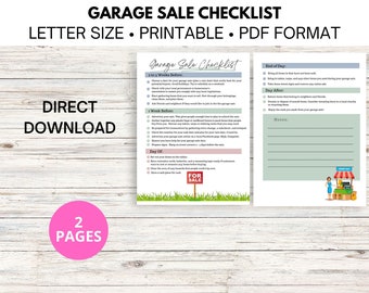 Garage Sale Printable Checklist, Yard Sale Checklist, Sale Checklist, Garage Sale Planner, Yard Sale Planner, To Do Checklist, Rummage Sale