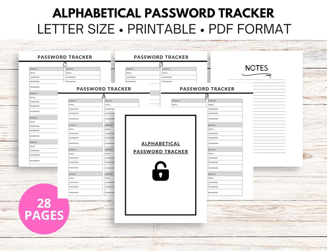 Alphabetical Password Tracker, Password Information, Printable Password ...
