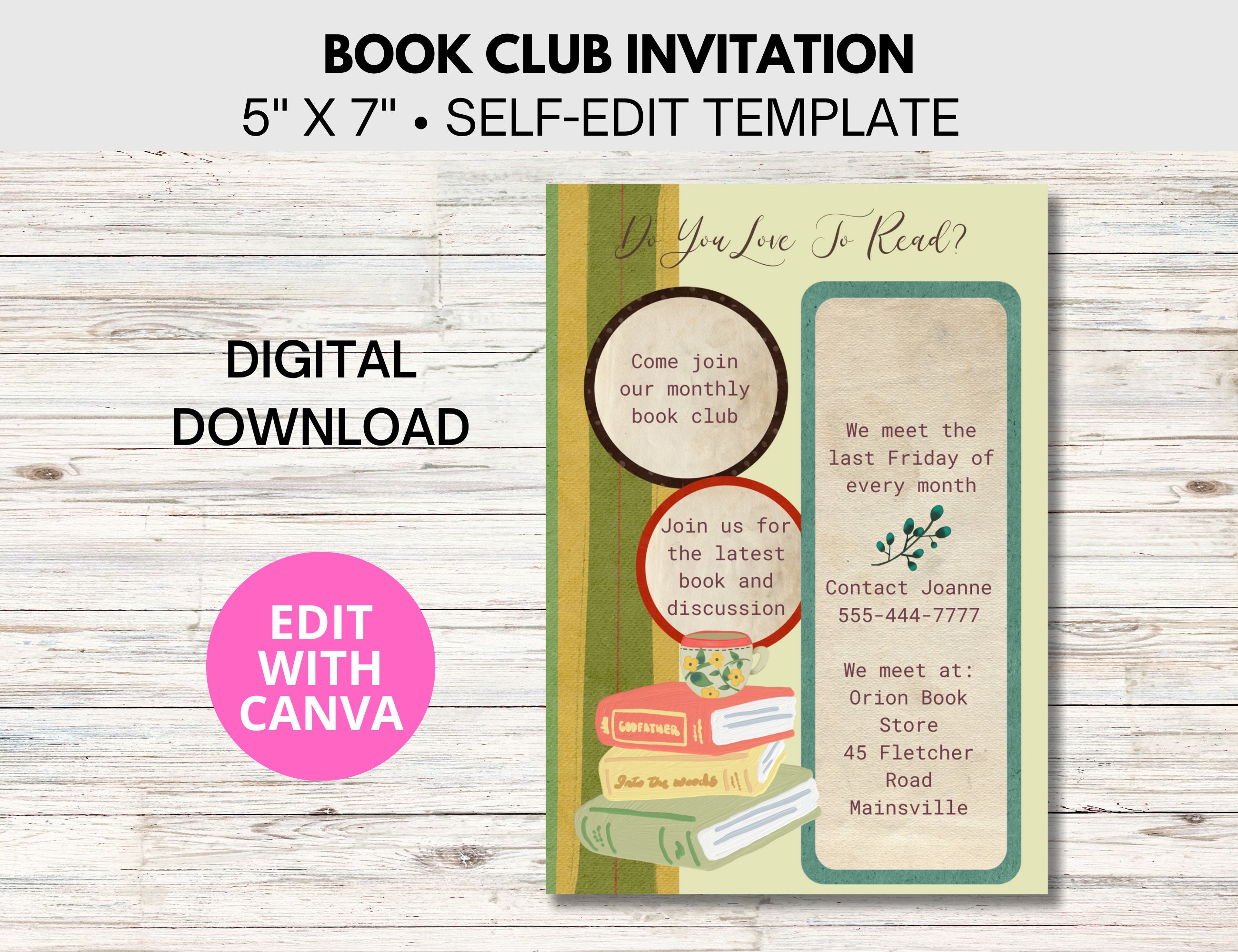 Book Club Invitation, Self Edit Template Book Club Invitation, Digital ...
