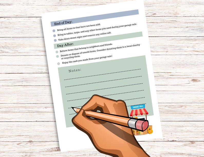Garage Sale Checklist PDF Download With Planning Tasks and Garage Sale ...